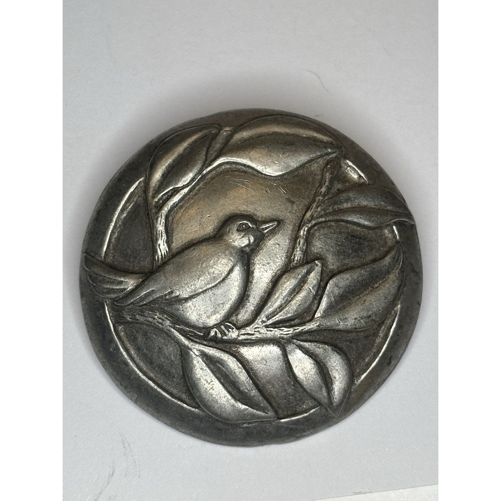 Vintage 1987 Seagull Pewter Bird Brooch Round Leaf Branch Pin Canada